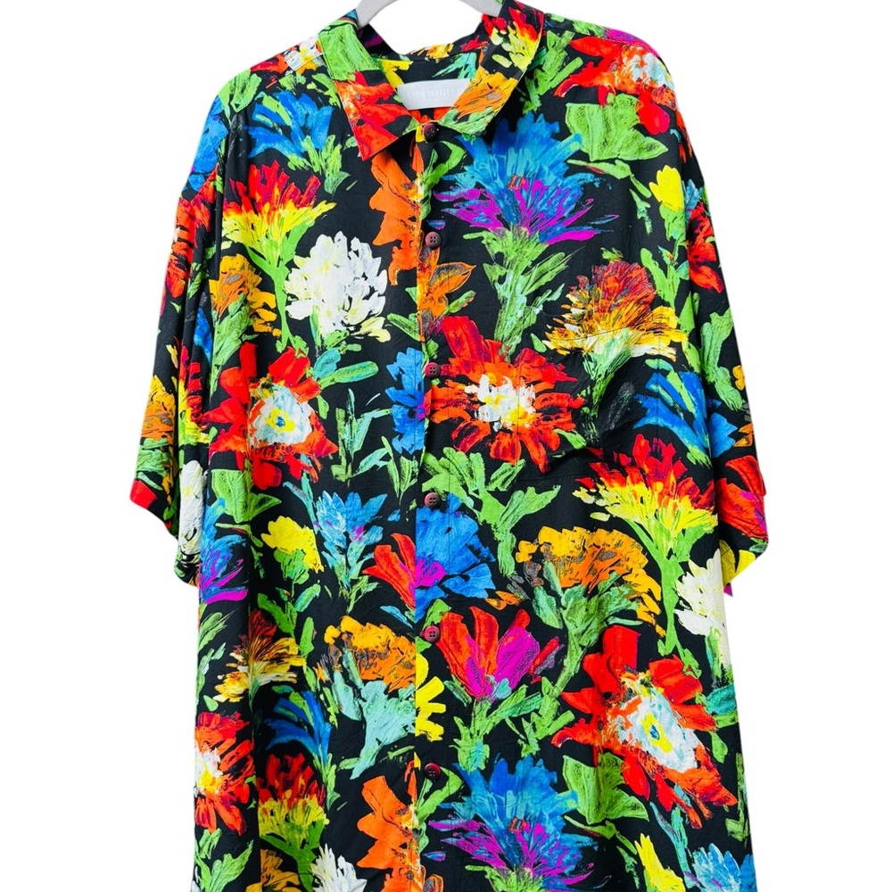NWT JAMS WORLD Hawaiian Shirt XXL Black Multicolor Floral Rayon Aloha